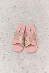 Forever Link Studded Cross Strap Sandals in Blush