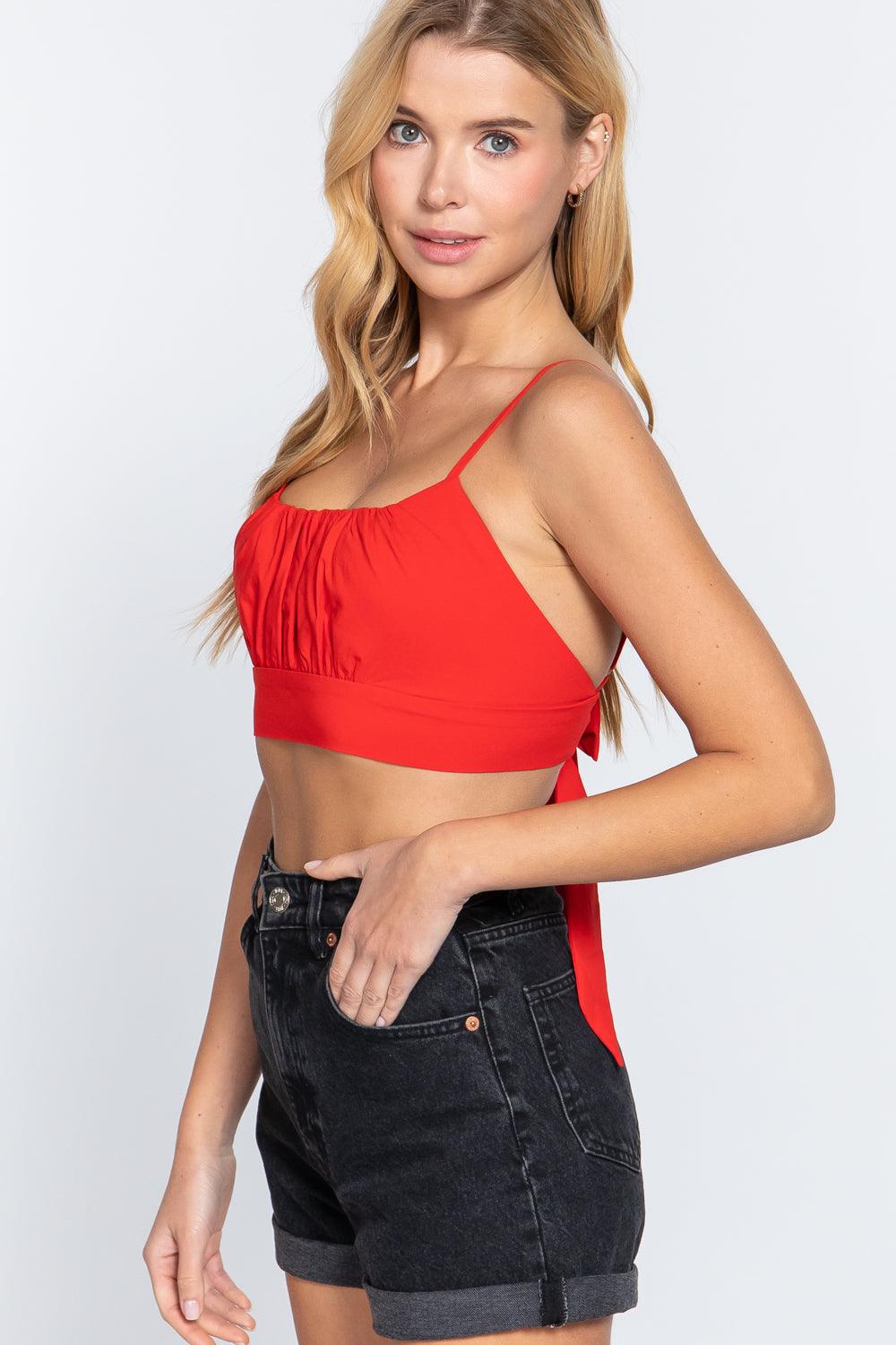 Back Ribbon Tie Cami Crop Top - VYSN