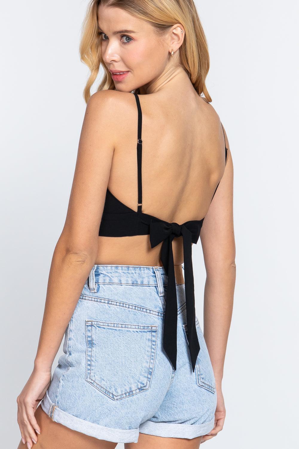 Back Ribbon Tie Cami Crop Top - VYSN