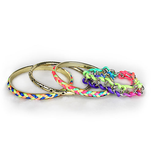 4-Piece Colorful Woven Burnished Gold Bracelet Set - Multi