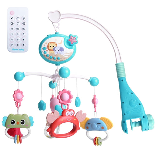 Baby Musical Crib Bed Bell Rotating Mobile Star Projection Nursery Light Baby Rattle Toy with Music Box Remote Control - Blue