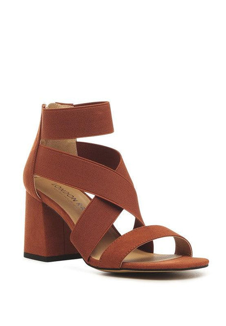 Benicia Elastic Strappy Block Heel Sandals by Blak Wardrob - Vysn