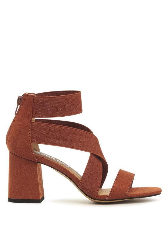 Benicia Elastic Strappy Block Heel Sandals by Blak Wardrob - Vysn