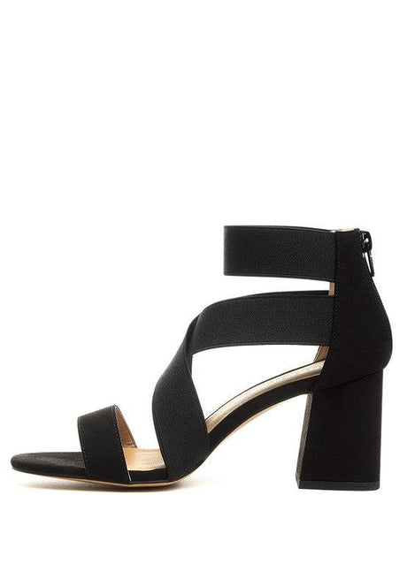 Benicia Elastic Strappy Block Heel Sandals by Blak Wardrob - Vysn