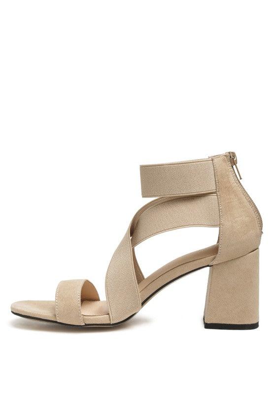 Benicia Elastic Strappy Block Heel Sandals by Blak Wardrob - Vysn