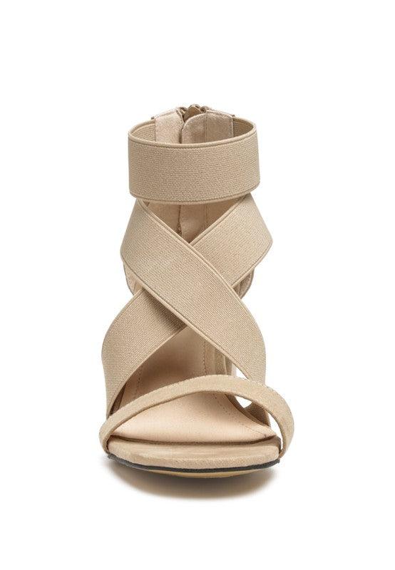 Benicia Elastic Strappy Block Heel Sandals by Blak Wardrob - Vysn