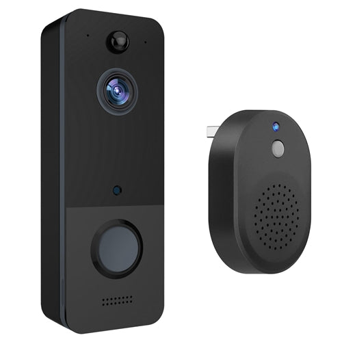 Wireless Smart Wi-Fi Video Doorbell Security Phone Door Ring Intercom Camera Two Way Audio Night Vision 720P Motion Detection Battery Operated - Black