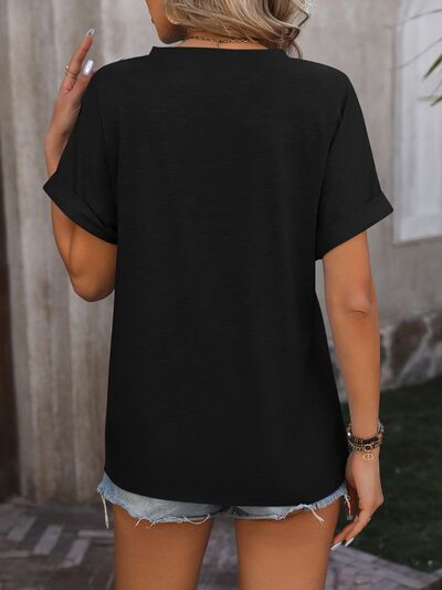 Notched Buttoned Short Sleeve T-Shirt