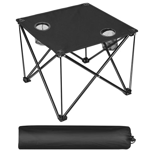 Foldable Camping Table Portable Picnic Table Lightweight Travel Desk with Cup Holder Carrying Bag - Black