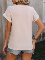 Cable-Knit Round Neck Short Sleeve T-Shirt