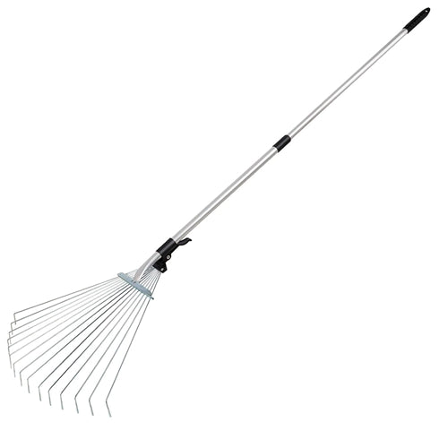 63in Adjustable Garden Leaf Rake 15 Teeth Expanding Stainless Steel Rake For Quick Clean Lawn Yard Garden w/ 7-21inch Teeth Width Folding Head