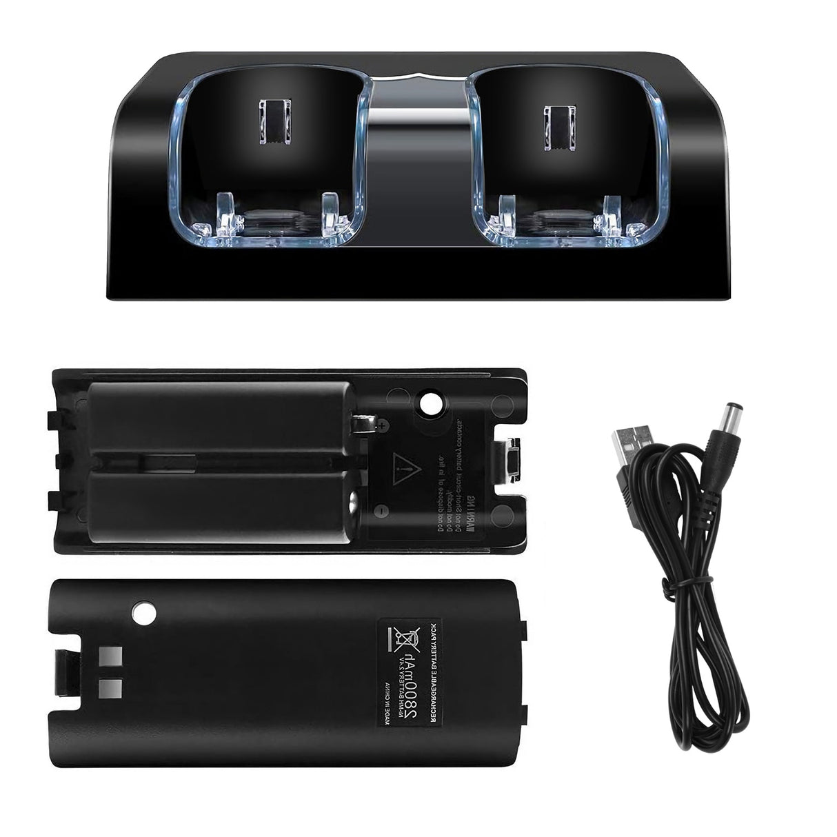 For Wii Remote Controller Charger Dual Charge Dock with Two 2800mAh Rechargeable Batteries - Black