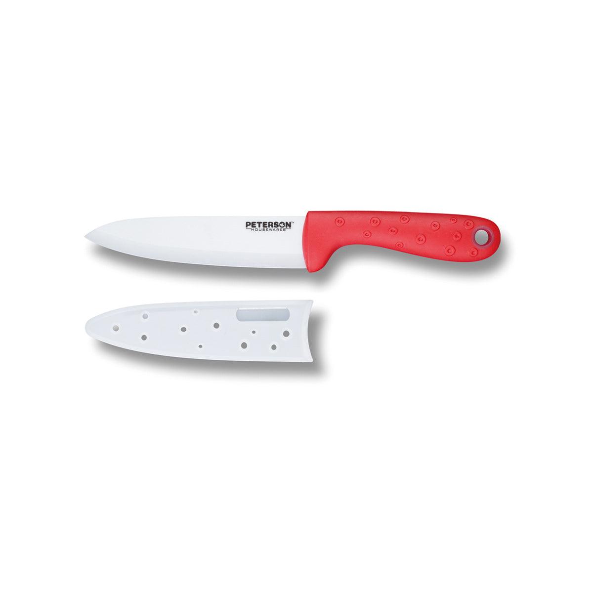 CERAMIC KNIFE: Red soft touch handle; White Ceramic Blade ... 6" Blade by Peterson Housewares & Artwares - Vysn