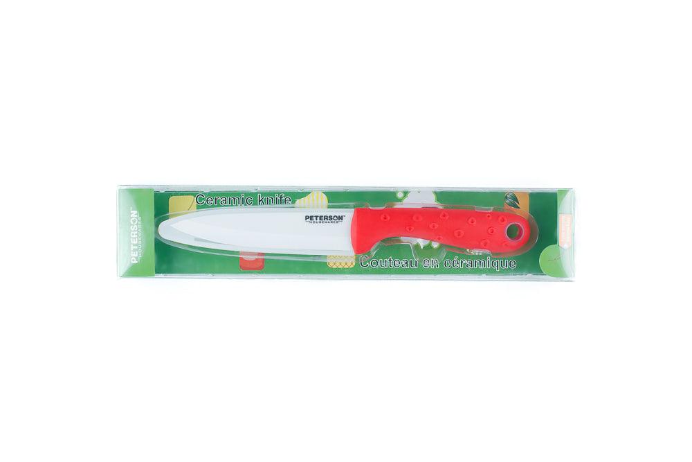 CERAMIC KNIFE: Red soft touch handle; White Ceramic Blade ... 6" Blade by Peterson Housewares & Artwares - Vysn