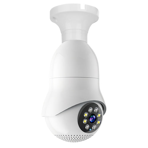 E27 WiFi Bulb Camera 1080P FHD WiFi IP Pan Tilt Security Surveillance Camera with Two-Way Audio Night Vision Flood Light Motion Tracking Siren Functio - White