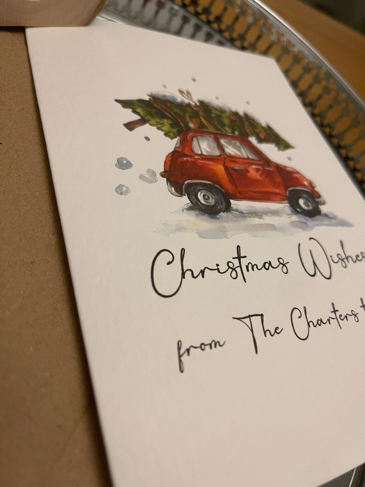 Christmas Wishes Tree Car From Surname Seasonal Hammered Card & Envelope by WinsterCreations™ Official Store - Vysn