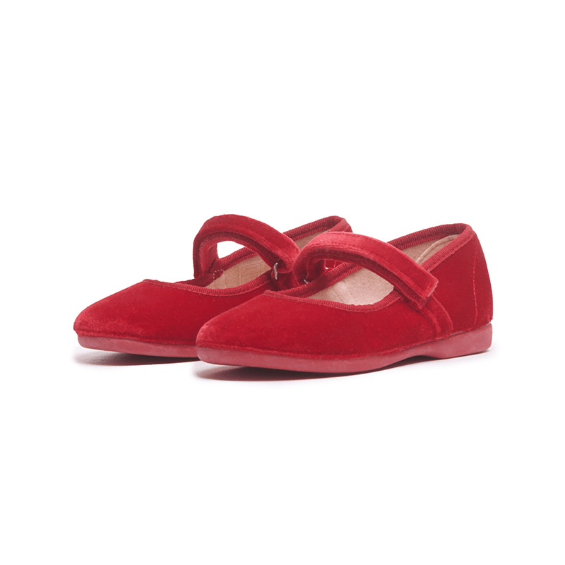 Classic Velvet Mary Janes in Red by childrenchic - Vysn