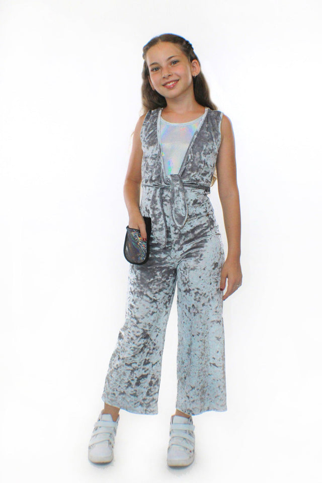 COCO With Pocketwist™ – Silver Crushed velvet Jumpsuit by Stardust - Vysn