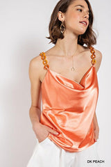 Cowl neck satin camisole with chain strap - Vysn