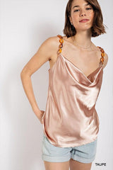 Cowl neck satin camisole with chain strap - Vysn