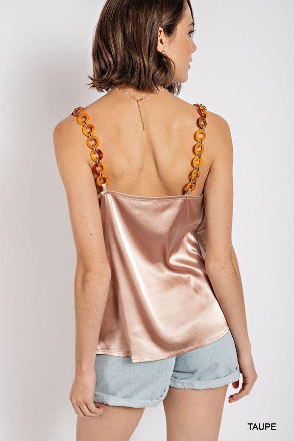 Cowl neck satin camisole with chain strap - Vysn