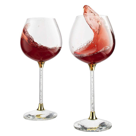 Crystal Wine Glasses Diamond Filled Stem, White and Red Wine, With Laser Cut Diamond Base Large 18 Ounces by The Wine Savant - Vysn