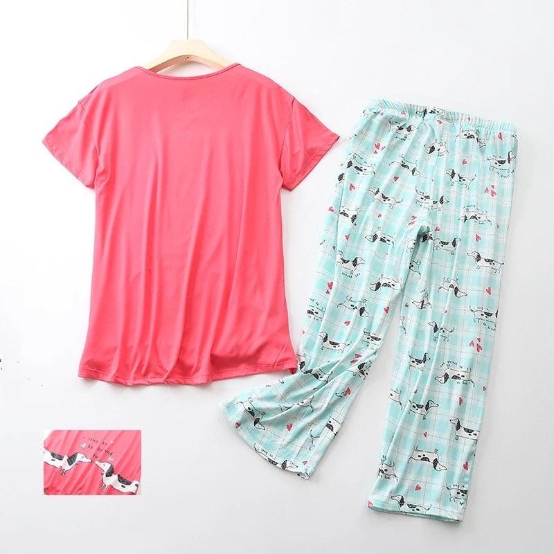 Cute Dachshund Printed Summer Pajama Set for Women by Dach Everywhere - Vysn