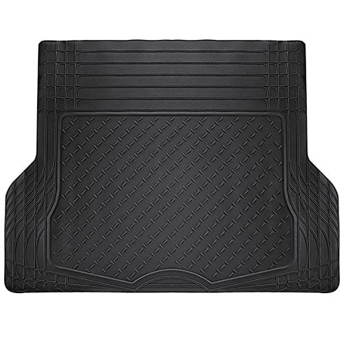 Universal Trunk Cargo PVC Floor Mat w/ Natural Rubber Material Heavy Duty Rubber Anti-Slipping Waterproof Easy Clean Cushion Kit - Black