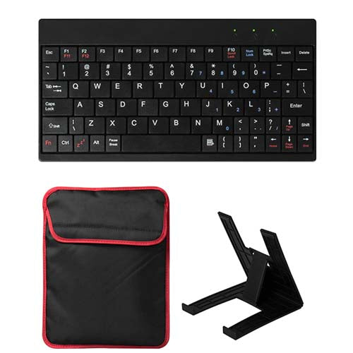 Tablet PC Sleeve Bag Case Stand For Tablet Under 10in w/ USB Mini Keyboard Two Layer Pockets - Black