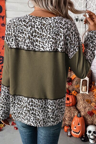 Leopard Waffle-knit Long Sleeve T-Shirt