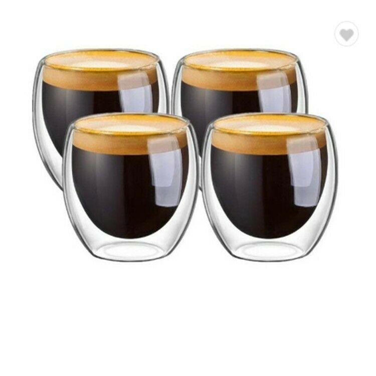 Double Wall Espresso Insulated Glass Cups Set Of 4 80ml Coffee Mug Tea Glasses by Plugsus Home Furniture - Vysn