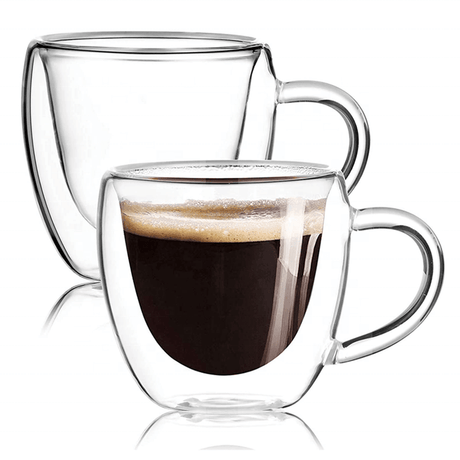 Double Wall Insulated 80ml/2.7oz Espresso Coffee Glasses Mugs Cups With Handle by Plugsus Home Furniture - Vysn