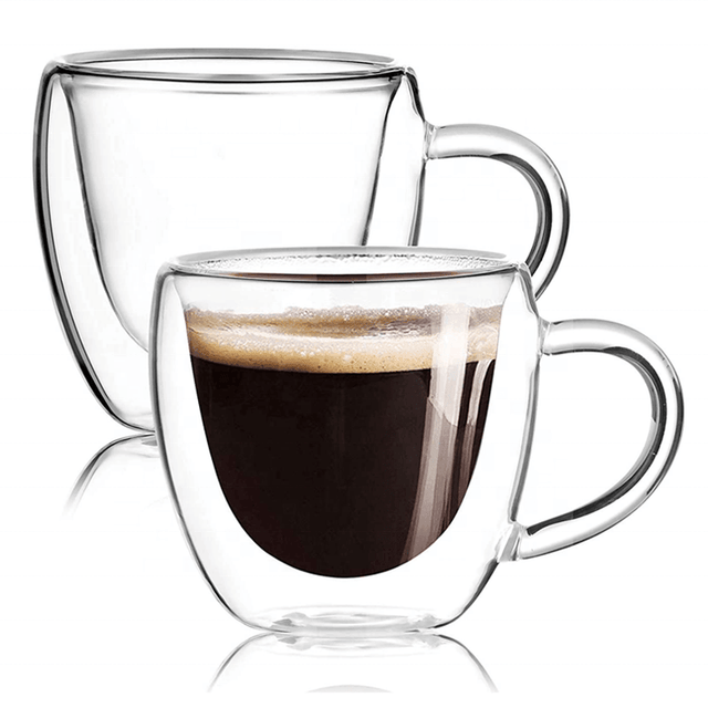 Double Wall Insulated 80ml/2.7oz Espresso Coffee Glasses Mugs Cups With Handle by Plugsus Home Furniture - Vysn