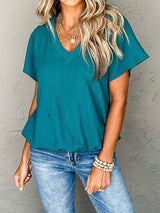 Textured V-Neck Short Sleeve T-Shirt