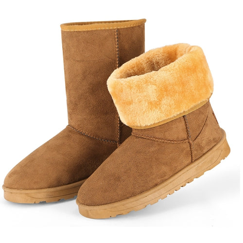 Women Ladies Snow Boots Waterproof Faux Suede Mid-Calf Boots Fur Warm Lining Shoes - Chestnut - 8