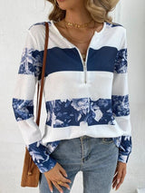 Printed Half Zip Long Sleeve T-Shirt