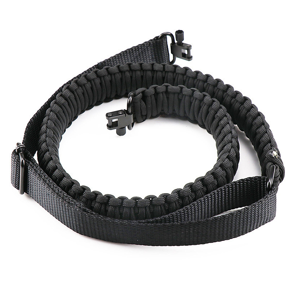 Tactical Paracord Sling Adjustable Paracord Strap Gun Belt Rifle Gun Sling w/ Dual Point 360 Degree Swivel Rotating Latches - Black