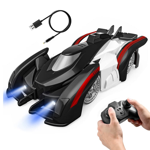 Electric Wall Climbing Car Toy 360° Rotating Shunt Car Remote Control Dual Mode RC Car Rechargeable Toy Car with Headlights Taillights Birthday Christ - Black