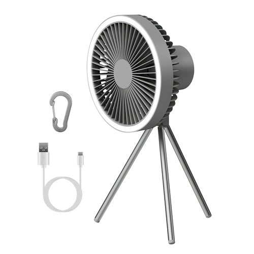 Camping Fan with Lantern 10000mAh Rechargeable Battery Powered Portable Tripod Fan for Tent with Hanging Hook Carabiner Emergency Power Bank Desk Fan - Black