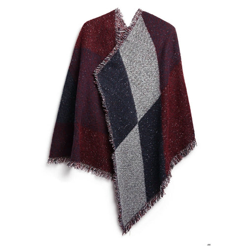 Women Winter Warm Scarf 74.8x25.6In Long Soft Knitted Shawl Extra Thick Plaid Blanket Wrap Cape - Red