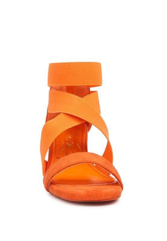 Elastic Strappy Block Heel Sandals by Blak Wardrob - Vysn