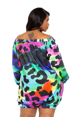 Electric leopard off shoulder bubble mini dress - Vysn