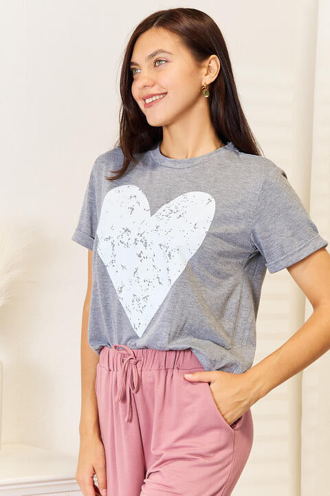 Simply Love Heart Graphic Cuffed Short Sleeve T-Shirt