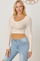 Round Neck Long Sleeve Cropped T-Shirt