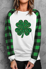 Lucky Clover Round Neck Long Sleeve T-Shirt