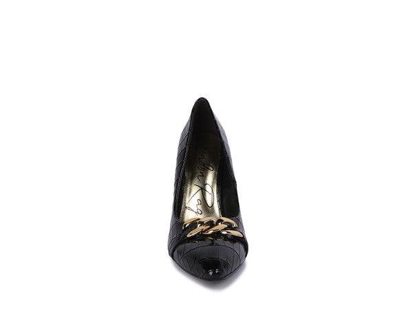 Fanfare Croc Metal Chain Pump Heels by Blak Wardrob - Vysn