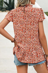 Ditsy Floral Mock Neck Short Sleeve T-Shirt