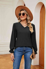 V-Neck Flounce Sleeve Blouse