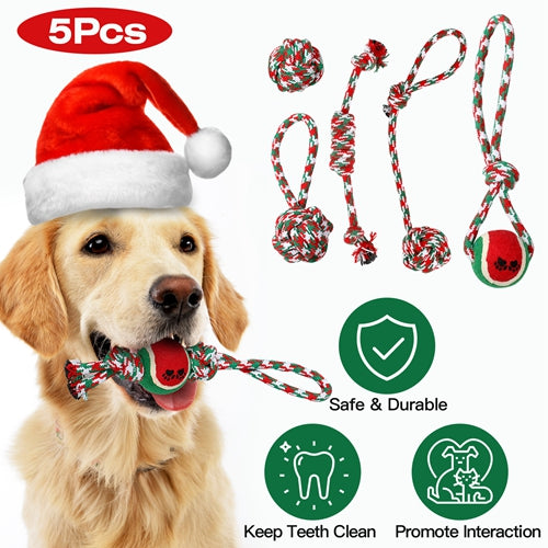 5Pcs Christmas Dog Rope Chew Toys Dog Interactive Toys Set for Puppy Small Medium Aggressive Chewers Dogs Training Teething Playing