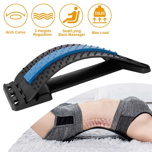 Back Massage Stretching Device Multi-Level Lumbar Spinal Support Stretcher Herniated Disc Upper Lower Back Pain Relief - Black